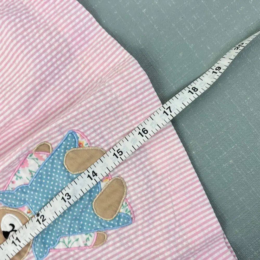 Vintage Samara Pink Seersucker Teddy Bear Bow Pinafore Dress 24 Months